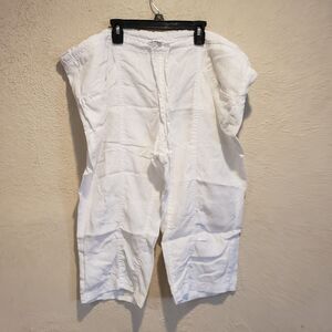 CAbi Linen Pants Womens XL Wide Leg White Lined Vacation Cropped